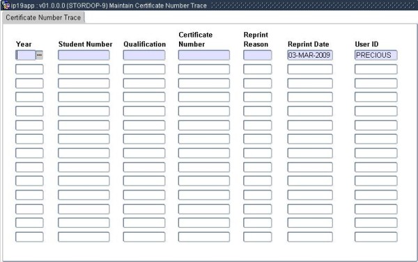 example of certificate number trace screen