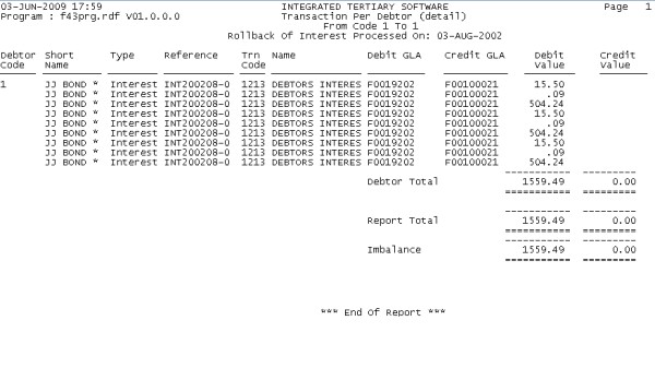 Rollback interest calculation