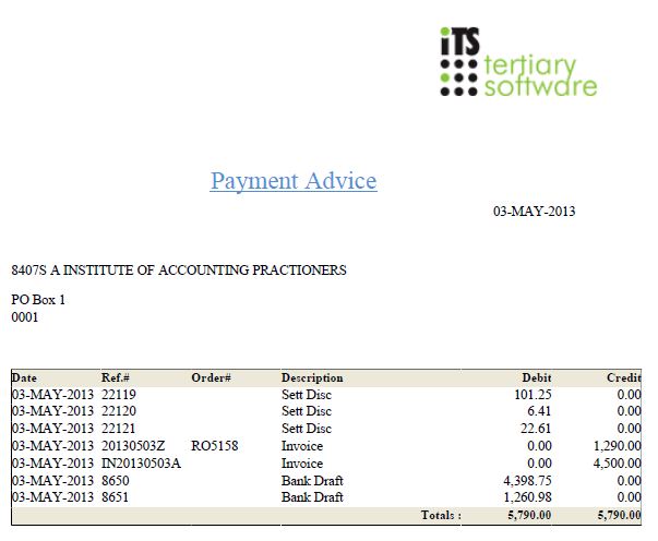 Example of Creditor Payment Advice