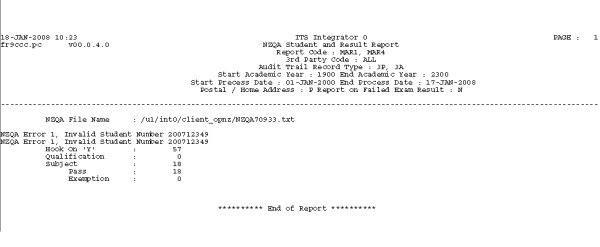 Example of the  NZQA Result Report