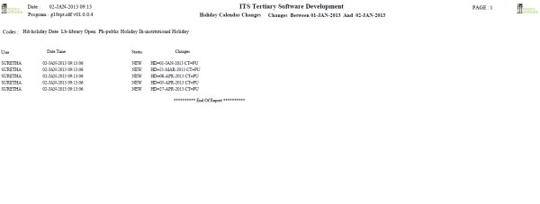 Holiday Calendar Changes Logfile