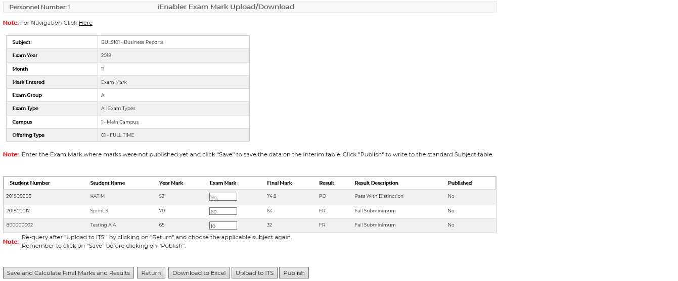 Save and Calculate Final Marks and Results
