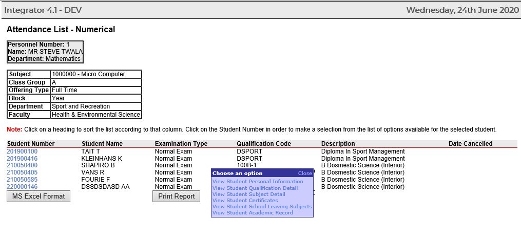 Attendance List