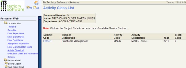 example of activity class list screen