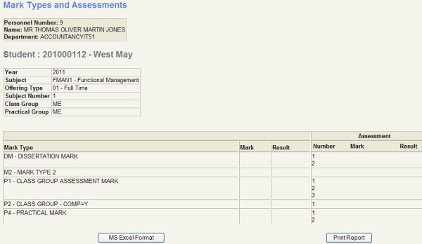 example of mark types and assessments