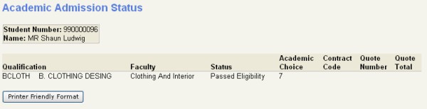 Academic admission status