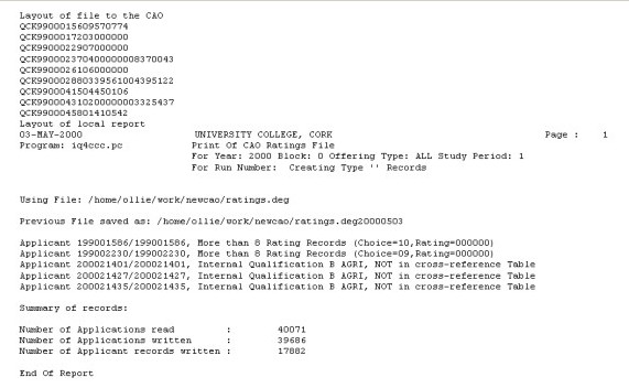 Example of Print of CAO Ratings File