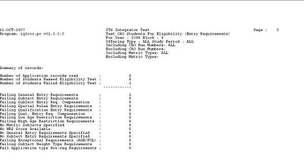 Summary report Eligibility Testing