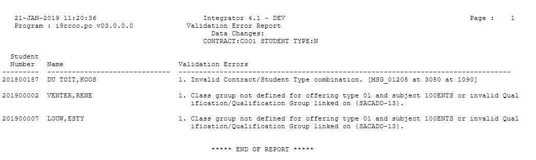 Example of error report when errors encountered during bulk updates