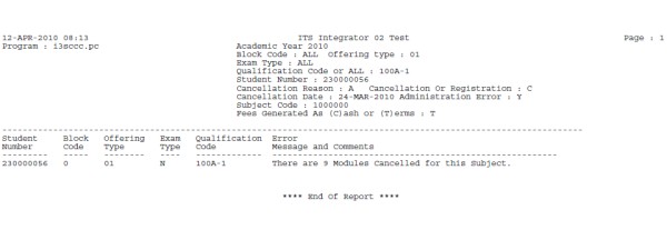 Example of Subject Cancel/Registration in Bulk