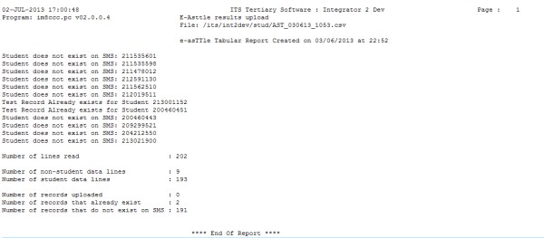 Example of the report output from {SREGMS-10}