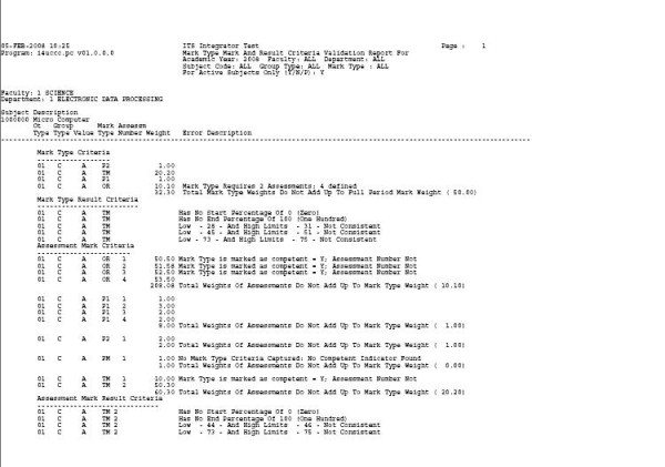 Assessment Criteria report