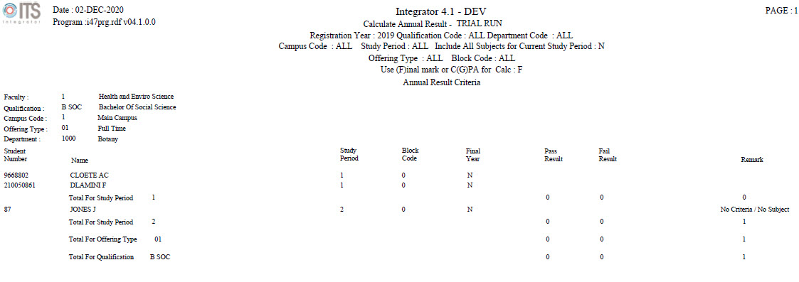 Example of Compute of Annual Result