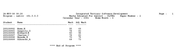 Example of output of the adjusted mark progem