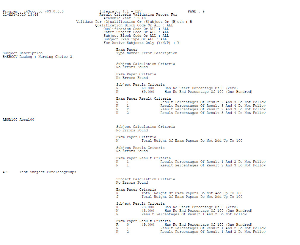 Example of Creiteria Validation Report