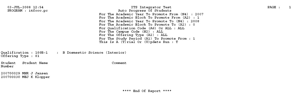 Example of report