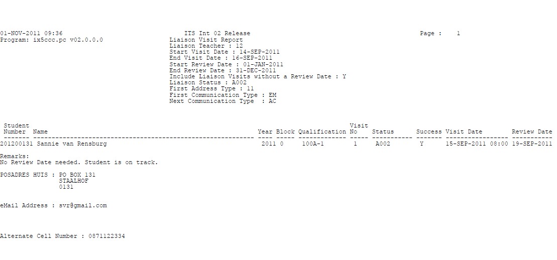 Example of Liaison Visit Report