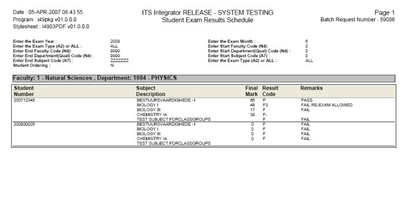 Example of Student Number