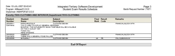 Student Exam Results Schedule  {SSTURN-5}